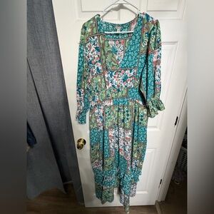 Cato Mixed Teal & Green Patchwork Maxi Dress